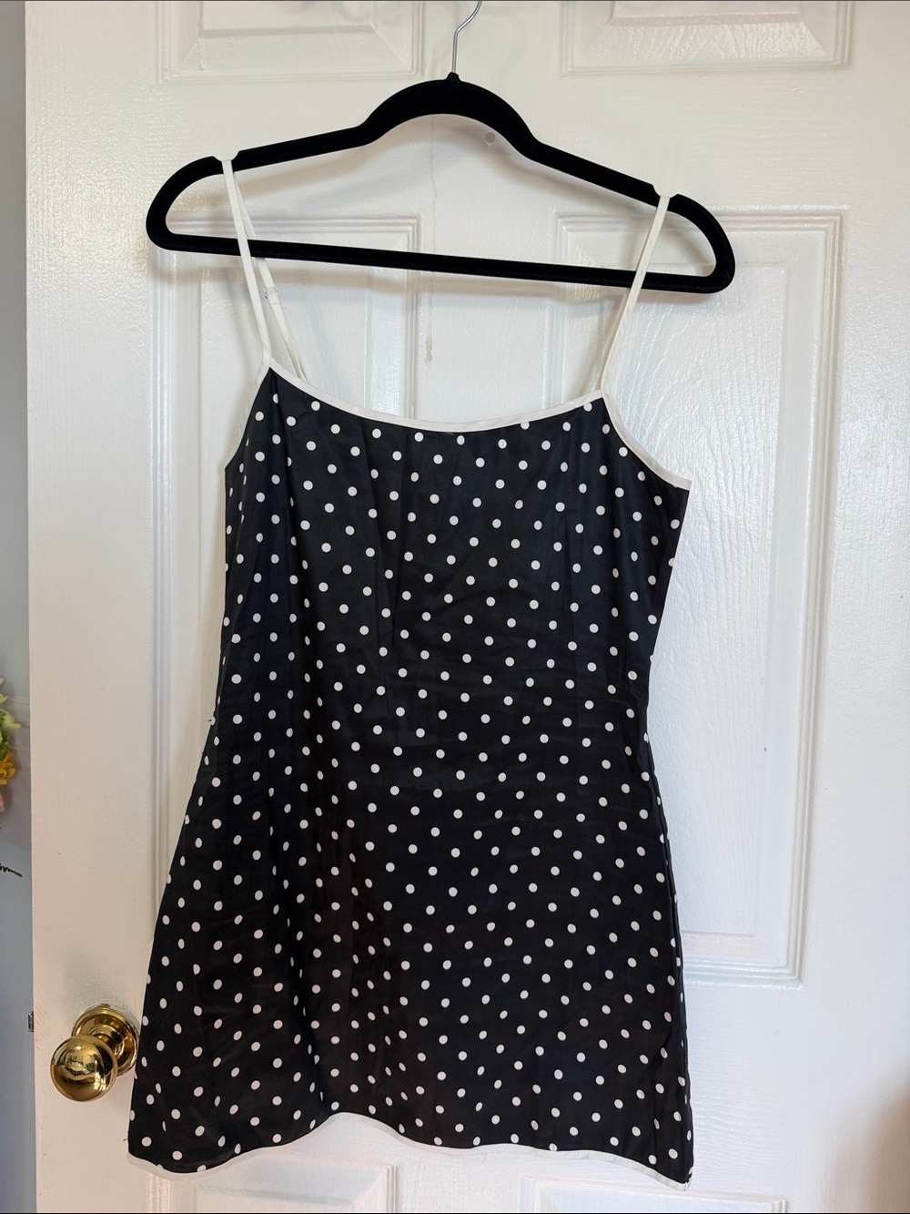 Lioness Black Mini Slip Dress with White Polka Dots